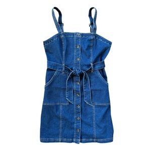 SO Denim Button-Down Belted Sleeveless Mini Dress Size L